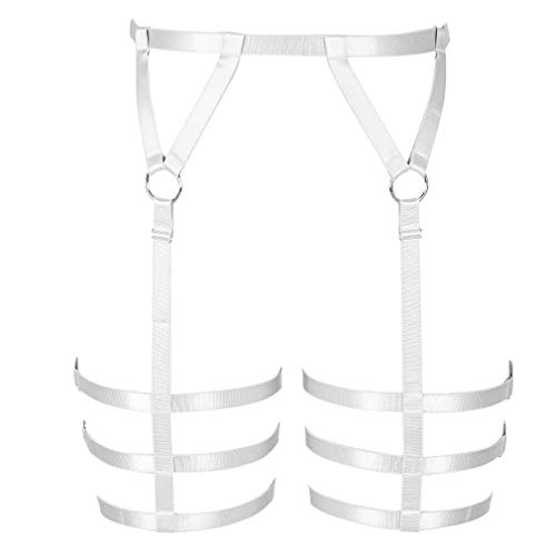 BANSSGOTH Damen Body Harness Strumpfgürtel Full Cage Beinriemen Punk Gothic Plus Size Stretchy Fabric Festival Rave (Weiß) von BANSSGOTH