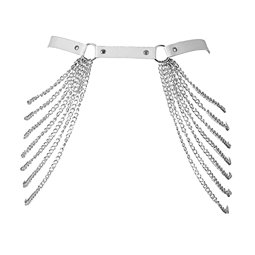 BANSSGOTH Damen Leder Body Harness Beingurt c Strumpfband Dessous Punk Taillengürtel Dehnbarer Stoff Festival Rave (Weiß) von BANSSGOTH