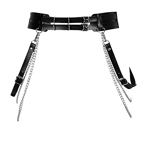 BANSSGOTH Damen Leder Body Harness Strumpfgürtel Vollkäfig Beingürtel Punk Gothic Größenverstellbar Halloween Rave (Schwarz) von BANSSGOTH