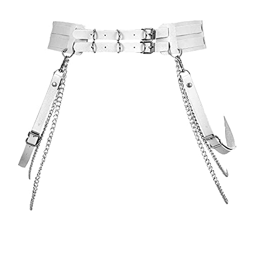 BANSSGOTH Damen Leder Body Harness Strumpfgürtel Vollkäfig Beingürtel Punk Gothic Größenverstellbar Halloween Rave (Weiß) von BANSSGOTH