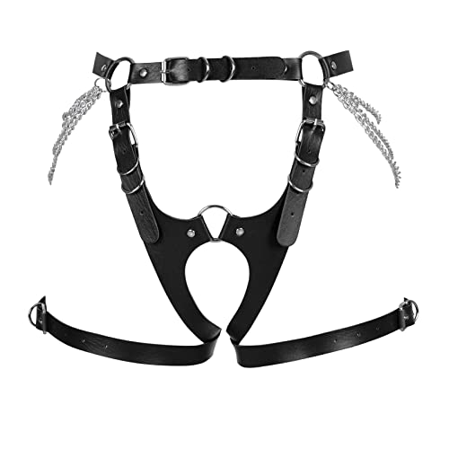 BANSSGOTH Damen Leder Harness Punk Strumpfgürtel Beingurte Strümpfe Dessous Full Caged Body Chains Halloween Rave (Schwarz) von BANSSGOTH