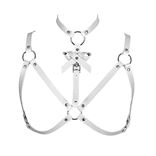 BANSSGOTH Damen Leder Punk Gothic BH Body Harness BHS Schleife zum Aushöhlen Gürtel Tops Halloween Rave Kleidung (Weiß) von BANSSGOTH