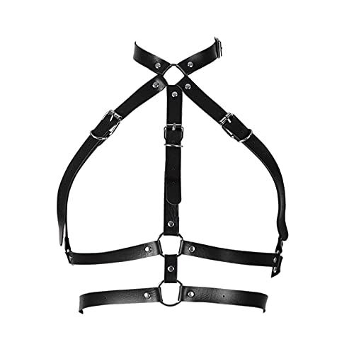 BANSSGOTH Damen PU Leder Body Harness Tops BH Hohlkörper Full Cage Karneval Punk Goth Verstellbarer Gürtel Halloween Festival Rave (Schwarz) von BANSSGOTH