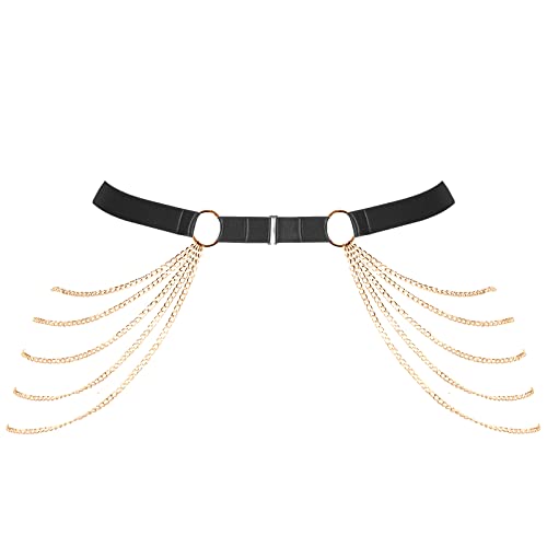 BANSSGOTH Damen Plus Size Beingürtel Strapsgürtel Harness Body Chain Cage Hohe Taille Hohl Out Gothic Punk Dance Rave (Schwarzes Gold) von BANSSGOTH