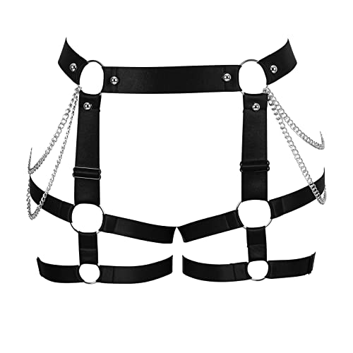 BANSSGOTH Damen Plus Size Beingürtel Strumpfgürtel Harness Body Cage Hohe Taille Hohl Out Gothic Punk Dance Rave (Schwarz) von BANSSGOTH