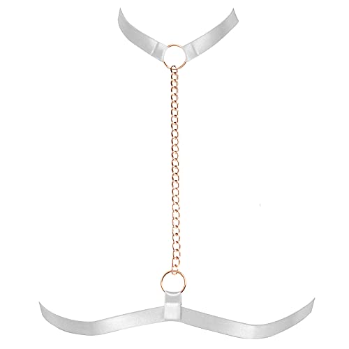 BANSSGOTH Damen Punk Karneval Body Harness BH Openwork Dessous käfig Gothic gürtel Festival Rave Tanz Fotografie zubehör Verstellbarer (Weiß Gold) von BANSSGOTH