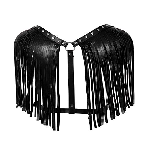 BANSSGOTH Damen Punk Mardi Gras Body Harness Kleidung Gürtel Brust Sling Dance Unterwäsche verstellbarer BH und Fransen BH (Schwarz) von BANSSGOTH