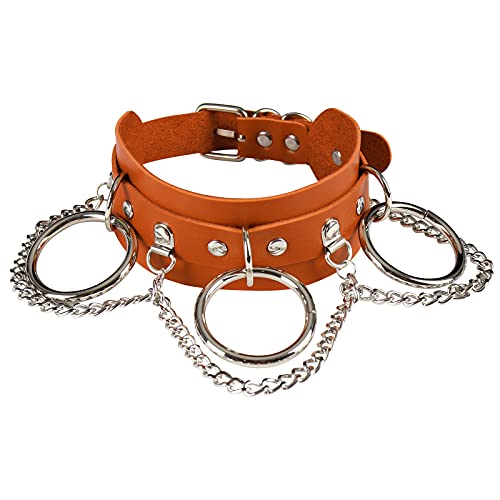 BANSSGOTH Frauen Leder Choker Metallkette Halskette Gothic Punk Größenverstellbar Vintage Harajuku Halskette (Orange) von BANSSGOTH