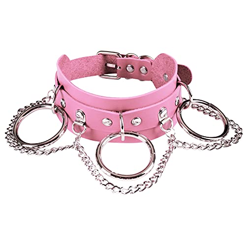 BANSSGOTH Frauen Leder Choker Metallkette Halskette Gothic Punk Größenverstellbar Vintage Harajuku Halskette (Rosa) von BANSSGOTH