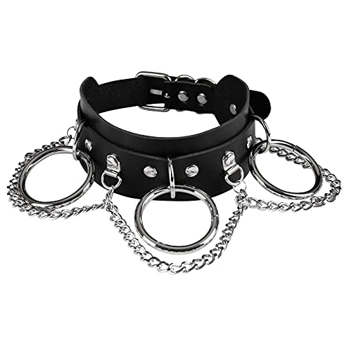 BANSSGOTH Frauen Leder Choker Metallkette Halskette Gothic Punk Größenverstellbar Vintage Harajuku Halskette (Schwarz) von BANSSGOTH