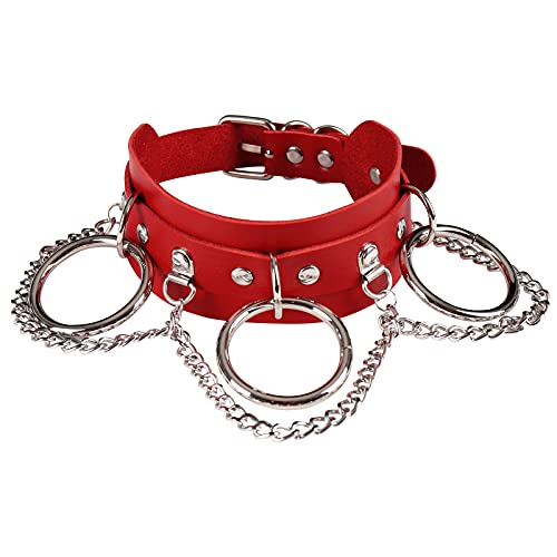 BANSSGOTH Frauen Leder Choker Metallkette Halskette Gothic Punk Größenverstellbar Vintage Harajuku Halskette (rot) von BANSSGOTH