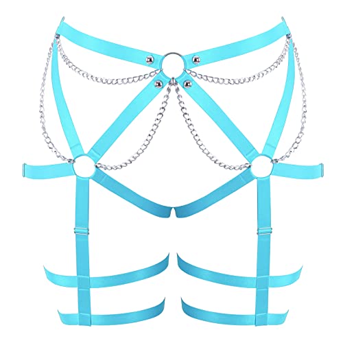 BANSSGOTH Frauen Punk Körper Harness Beine Kette Plus Größe Strumpfband Gürtel Strümpfe Hollow Gothic Weihnachten Mode Strumpfband Kostüm (Himmelblau) von BANSSGOTH