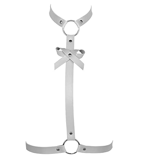 BANSSGOTH Leder Punk Hohl Out Körper Harness Frauen Körper Gothic Fliege Dessous Halloween Rave Kleidung (Weiß) von BANSSGOTH