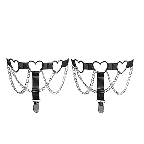 BANSSGOTH Plus Size 2Pcs Damen Bein Ring Harness Strumpfband Oberschenkel Kette aushöhlen Strumpfband Gothic verstellbar Halloween Kostüm (Schwarz) von BANSSGOTH