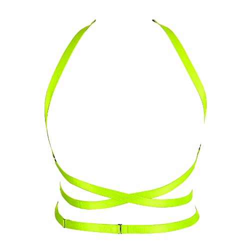 BANSSGOTH Plus Size Frauen Punk Body Halfter Cross Harness Full Cage Dessous Tops BH aushöhlen Festival Rave Kleidung (Leuchtendes Grün) von BANSSGOTH