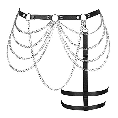 BANSSGOTH Plus Size Mode Frauen Bein Straps Taille Kette Hohl aus Oberschenkel Strumpfband Gürtel Bein Kette Halloween Kleidung Rave (Schwarz) von BANSSGOTH