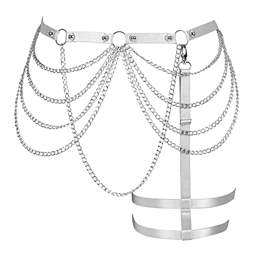 BANSSGOTH Plus Size Mode Frauen Bein Straps Taille Kette Hohl aus Oberschenkel Strumpfband Gürtel Bein Kette Halloween Kleidung Rave (Weiß) von BANSSGOTH