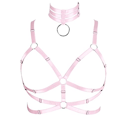 BANSSGOTH Plus Size Punk Gothic Body Harness BHS Damen Ausgehöhlte Oberteile Gürtel Dessous Weihnachten Tanz Mode Kleidung (Rosa) von BANSSGOTH