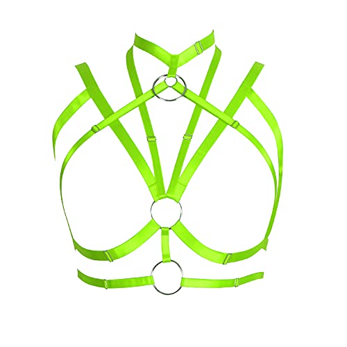 BANSSGOTH Weiblicher body harness BH Dessous käfig Brustgurt Dehnbarer Stoff Festival Rave Punk gothic gürtel (Leuchtendes Grün) von BANSSGOTH