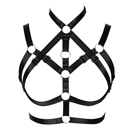 BANSSGOTH Weiblicher Body Harness BH Dessous käfig Brustgurt Dehnbarer Stoff Festival Rave Punk Gothic gürtel (Schwarz) von BANSSGOTH