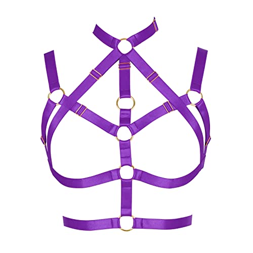 BANSSGOTH Weiblicher Body Harness BH Dessous käfig gürtel Brustgurt Dehnbarer Stoff Punk Gothic Festival Rave (Violett) von BANSSGOTH