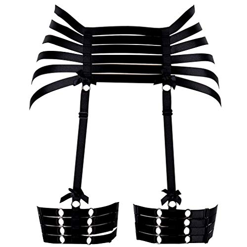 BANSSGOTH Woman Body Harness Strumpfband Punk Gothic Beingurt Exotische Dessous Tanzbekleidung (Schwarz) von BANSSGOTH