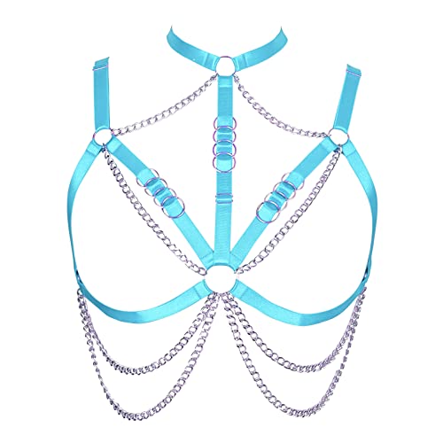 Damen Body Chain Harness Pentagramm BH aushöhlen Punk BH Gothic Fashion Halloween Rave Bekleidungszubehör (Himmelblau) von BANSSGOTH