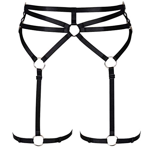 Damen Body Sling Punk Karneval Strumpfband Bein Taille Tanz Strumpfband Elastic Gothic Kostüm (Schwarz) von BANSSGOTH