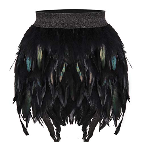 Frauen Feder geformten Gürtel Mid-Rise Mini A-Linie Rock Dessous Goth Punk Halloween Club Party Prom Rock (Schwarz, S) von BANSSGOTH