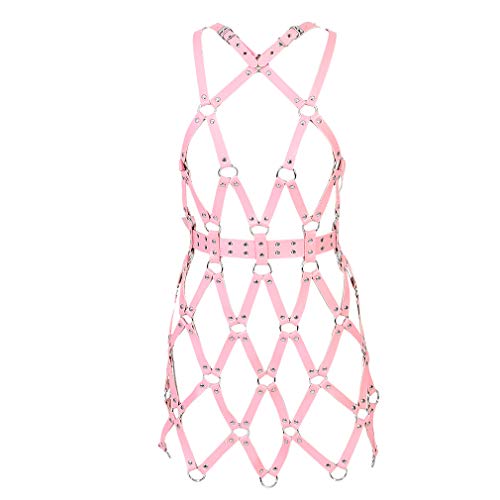 Frauen Punk Ganzkörpergeschirr Gürtel Set Leder verstellbare Taille Rock Festival Dance Rave Bralette (Rosa) von BANSSGOTH