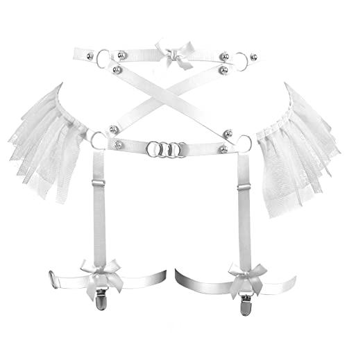 Plus Größe Frauen Bein Strumpfgürtel Organza Taille Harness Body Cage Dessous Punk Gürtel Oberschenkel Strumpfband Halloween Rave Kleidung (Weiß) von BANSSGOTH