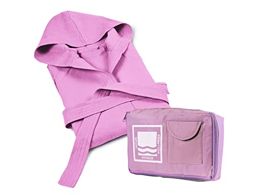 Banzaii Bademantel aus 100% Mikrofaser mit Kapuze - Bademantel für Damen und Herren mit Tasche strapazierfähig und platzsparend - Größe L Lila von BANZAII TEXTILE INNOVATOR ONLINE