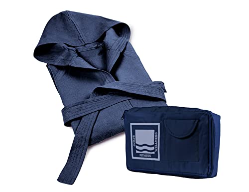 Banzaii Bademantel aus 100% Mikrofaser mit Kapuze - Bademantel für Damen und Herren mit Tasche strapazierfähig und platzsparend - Größe L Nachtblau von BANZAII TEXTILE INNOVATOR ONLINE