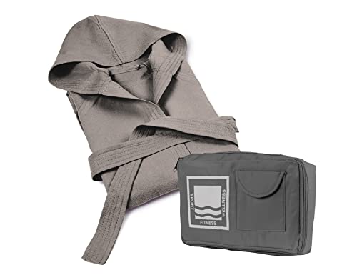Banzaii Bademantel aus 100% Mikrofaser mit Kapuze - Bademantel für Damen und Herren mit Tasche strapazierfähig und platzsparend - Größe L Taubengrau von BANZAII TEXTILE INNOVATOR ONLINE