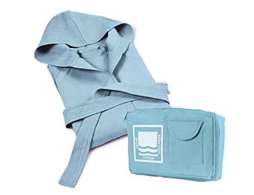 Banzaii Bademantel aus 100% Mikrofaser mit Kapuze - Bademantel für Damen und Herren mit Tasche strapazierfähig und platzsparend - Größe S Hellblau von BANZAII TEXTILE INNOVATOR ONLINE