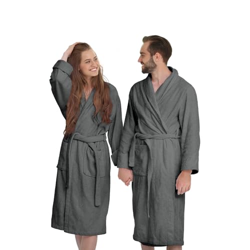 Banzaii Unisex Bademantel mit Kapuze, 100% Baumwolle – Damen und Herren Bademantel Dunkelgrau - Größe M von BANZAII TEXTILE INNOVATOR ONLINE