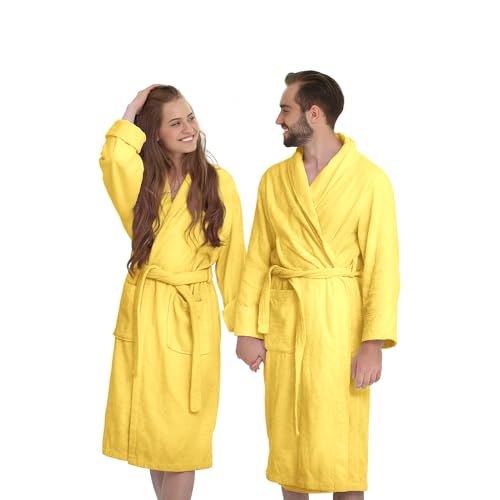 Banzaii Unisex Bademantel mit Kapuze, 100% Baumwolle – Damen und Herren Bademantel Gelb - Größe L von BANZAII TEXTILE INNOVATOR ONLINE