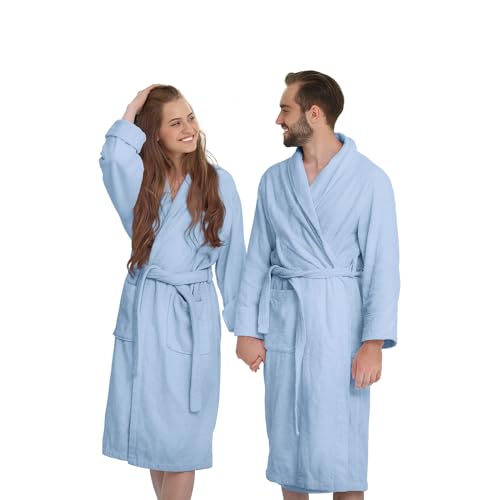 Banzaii Unisex Bademantel mit Kapuze, 100% Baumwolle – Damen und Herren Bademantel Hellblau - Größe XL von BANZAII TEXTILE INNOVATOR ONLINE