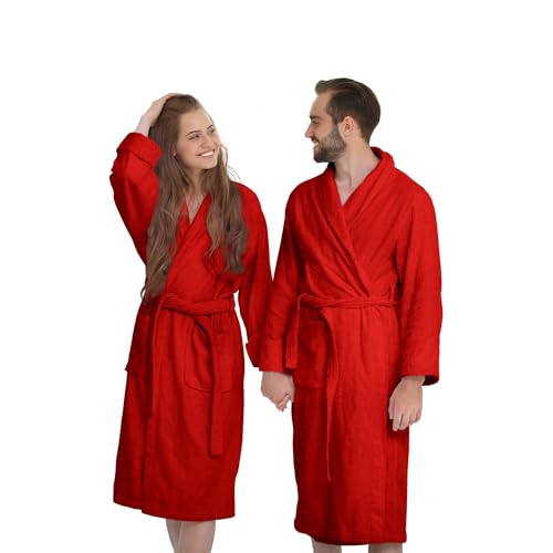 Banzaii Unisex Bademantel mit Kapuze, 100% Baumwolle – Damen und Herren Bademantel Rot - Größe XL von BANZAII TEXTILE INNOVATOR ONLINE