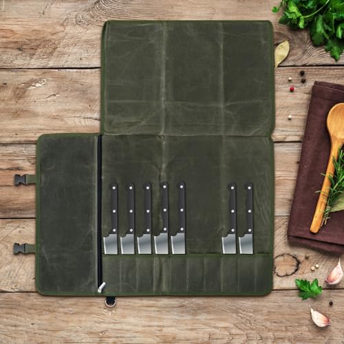 BAODBF Messer Rollbeutel Wachende Leinwand Chef Messertasche 10 Slots Große Küchenmesser Koffer mit Reißverschluss in Köche kulinarische Reisen von BAODBF