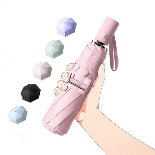 BAODINI Kleiner UV-Schutz-Reiseschirm Kompakt für Regen und Sonne UPF 50+ Winddicht Tragbarer 42 Zoll Regenschirm für Frauen und Männer von BAODINI