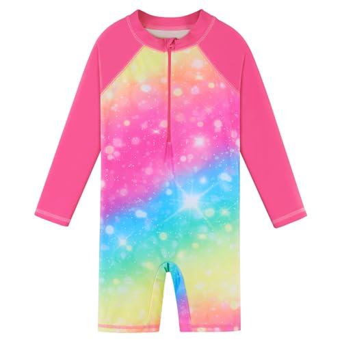 BAOHULU Einteiliger Langarm-Badeanzug für Mädchen, LSF 50+, UV-Schutz, Reißverschluss, Strand-Rashguard-Bademode, Regenbogen-Lang, 4-5 Jahre von BAOHULU