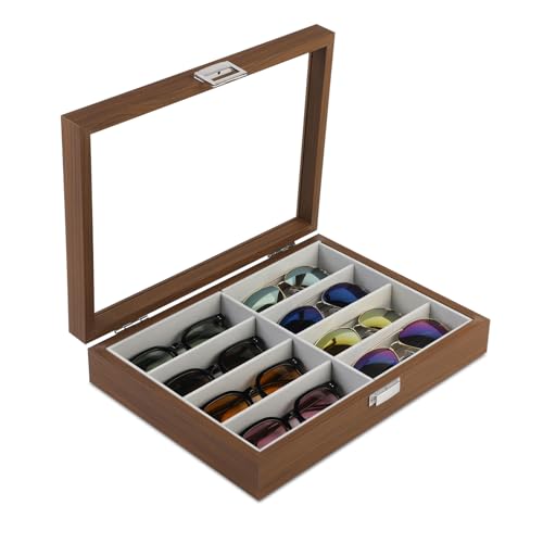 BAOJULONG Sonnenbrillen-Organizer-Box aus Holz mit 8 Fächern, Brillenetui für Männer und Frauen, Brillenaufbewahrungsbox, Geschenke, siehe abbildung, 34.8*25.7*7.5cm von BAOJULONG