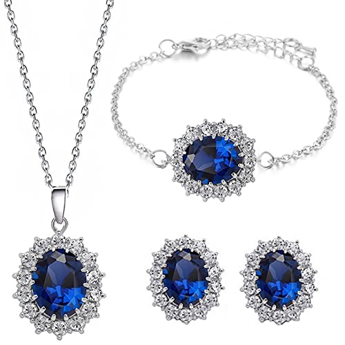 BAOKELAN Schmuckset für Frauen Cubic Zirconia Anhänger Schmuck Set Halskette Armband und Ohrringe Set Blau 3 von BAOKELAN