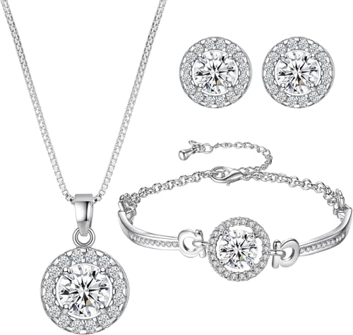 BAOKELAN Schmuckset für Frauen Cubic Zirconia Anhänger Schmuck Set Halskette Armband und Ohrringe Set Silber von BAOKELAN