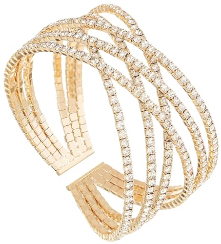 BAOKELAN Strass Armbänder für Frauen Multilayer Manschette Kristall Armband für Hochzeit Schmuck Gold A von BAOKELAN