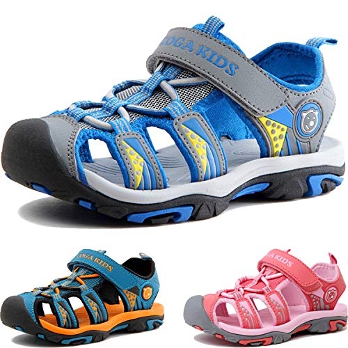 BAOLESEM Kinder Sandalen Jungen Mädchen Strandschuhe Kindersandale Trekking Sandalette Sommer Schuhe Wanderschuhe Beach Pool Sneakers,01 Grau,EU24 von BAOLESEM