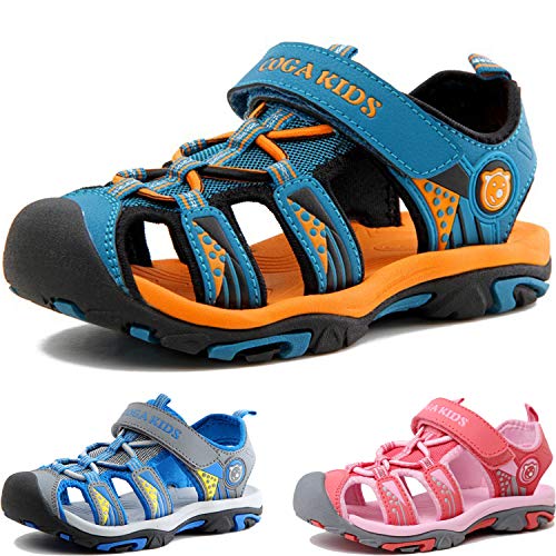 Kinder Sandalen Jungen Mädchen Strandschuhe Kindersandale Trekking Sandalette Sommer Schuhe Wanderschuhe Beach Pool Sneakers,01 Blau,EU24 von BAOLESEM