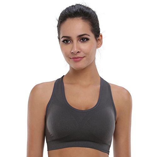 BAOMOSI Damen Sport-BH, nahtlos, für hohe Belastungen, amerikanischer Rückenausschnitt - XL(Fit for 38C/38D/40B/40C/42A/42B) - Grau von BAOMOSI