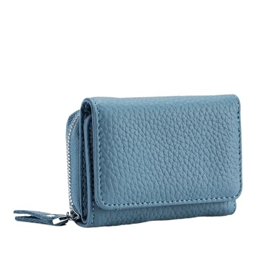BAOPENB Damen Geldbeutel Echtes Leder Frauen Brieftasche Kleine Zipper Münze Brieftasche Weibliche Kurze Leder Frauen Geldbörse Karte Geld Tasche(Blue) von BAOPENB